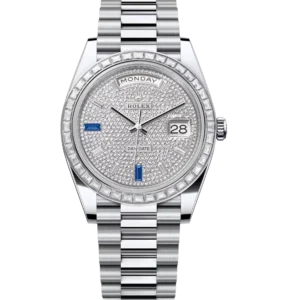 Rolex Day-Date 40 Oyster Perpetual platinum bright diamond-paved dial diamond-set bezel President band Reference 228396TBR