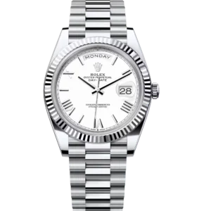 Rolex Day-Date 40 Oyster Perpetual platinum white dial fluted bezel President band Reference 228236