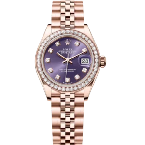 Rolex Lady-Datejust 28 Oyster Perpetual 18 ct Everose gold aubergine, diamond-set dial Jubilee band Reference 279135RBR