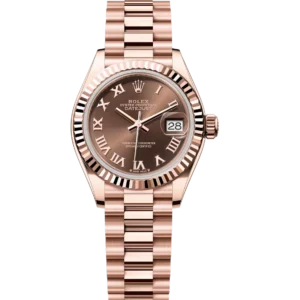 Rolex Lady-Datejust 28 Oyster Perpetual 18 ct Everose gold chocolate dial President band Reference 279175