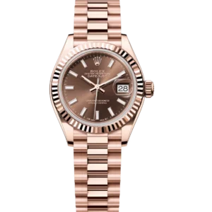 Rolex Lady-Datejust 28 Oyster Perpetual 18 ct Everose gold chocolate dial President band Reference 279175