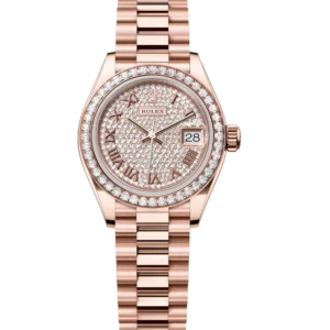 Rolex Lady-Datejust 28 Oyster Perpetual 18 ct Everose gold diamond-paved dial President band Reference 279135RBR