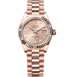 Rolex Lady-Datejust 28 Oyster Perpetual 18 ct Everose gold rosé colour, diamond-set dial President band Reference 279175