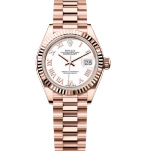 Rolex Lady-Datejust 28 Oyster Perpetual 18 ct Everose gold white dial President band Reference 279175