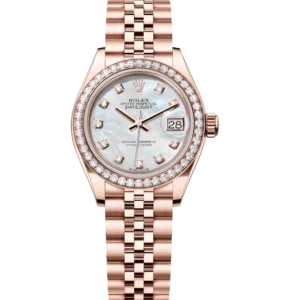 Rolex Lady-Datejust 28 Oyster Perpetual 18 ct Everose gold white mother-of-pearl, diamond-set dial Jubilee band Reference 279135RBR