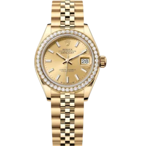 Rolex Lady-Datejust 28 Oyster Perpetual 18 ct yellow gold champagne-colour dial Jubilee band Reference 279138RBR