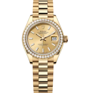 Rolex Lady-Datejust 28 Oyster Perpetual 18 ct yellow gold champagne-colour dial President band Reference 279138RBR