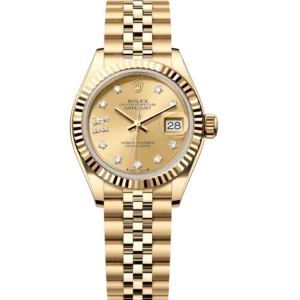 Rolex Lady-Datejust 28 Oyster Perpetual 18 ct yellow gold champagne colour, diamond-set dial Jubilee band Reference 279178