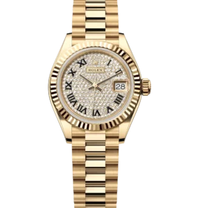 Rolex Lady-Datejust 28 Oyster Perpetual 18 ct yellow gold diamond-paved dial President band Reference 279178