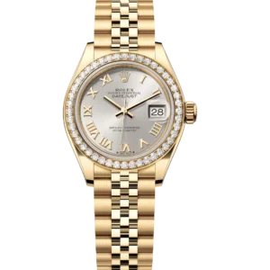 Rolex Lady-Datejust 28 Oyster Perpetual 18 ct yellow gold silver dial Jubilee band Reference 279138RBR