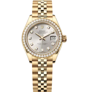 Rolex Lady-Datejust 28 Oyster Perpetual 18 ct yellow gold silver, diamond-set dial Jubilee band Reference 279138RBR