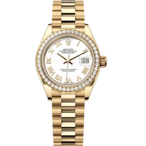 Rolex Lady-Datejust 28 Oyster Perpetual 18 ct yellow gold white dial President band Reference 279138RBR
