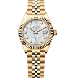 Rolex Lady-Datejust 28 Oyster Perpetual 18 ct yellow gold white mother-of-pearl, diamond-set dial Jubilee band Reference 279178