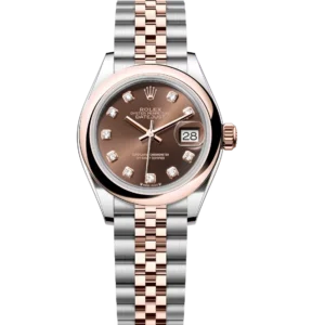 Rolex Lady-Datejust 28 Oyster Perpetual Oystersteel and Everose gold chocolate, diamond-set dial Jubilee band Reference 279161