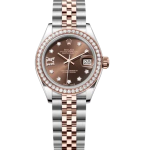 Rolex Lady-Datejust 28 Oyster Perpetual Oystersteel and Everose gold chocolate, diamond-set dial Jubilee band Reference 279381RBR