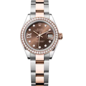 Rolex Lady-Datejust 28 Oyster Perpetual Oystersteel and Everose gold chocolate, diamond-set dial Oyster band Reference 279381RBR