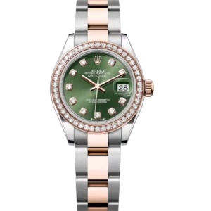 Rolex Lady-Datejust 28 Oyster Perpetual Oystersteel and Everose gold olive-green, diamond-set dial Oyster band Reference 279381RBR