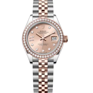 Rolex Lady-Datejust 28 Oyster Perpetual Oystersteel and Everose gold rosé colour, diamond-set dial Jubilee band Reference 279381RBR