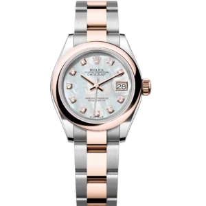 Rolex Lady-Datejust 28 Oyster Perpetual Oystersteel and Everose gold white mother-of-pearl, diamond-set dial Oyster band Reference 279161