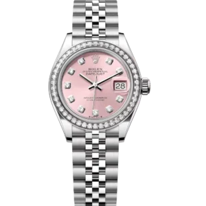 Rolex Lady-Datejust 28 Oyster Perpetual Oystersteel and white gold pink, diamond-set dial Jubilee band Reference 279384RBR