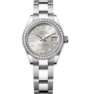Rolex Lady-Datejust 28 Oyster Perpetual Oystersteel and white gold silver, diamond-set dial Oyster band Reference 279384RBR