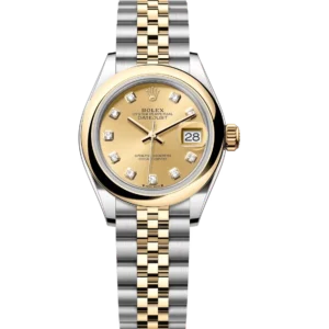 Rolex Lady-Datejust 28 Oyster Perpetual Oystersteel and yellow gold champagne colour, diamond-set dial Jubilee band Reference 279163