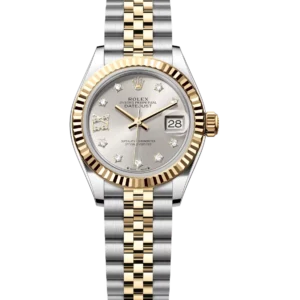 Rolex Lady-Datejust 28 Oyster Perpetual Oystersteel and yellow gold silver, diamond-set dial Jubilee band Reference 279173