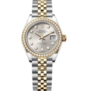 Rolex Lady-Datejust 28 Oyster Perpetual Oystersteel and yellow gold silver, diamond-set dial Jubilee band Reference 279383RBR
