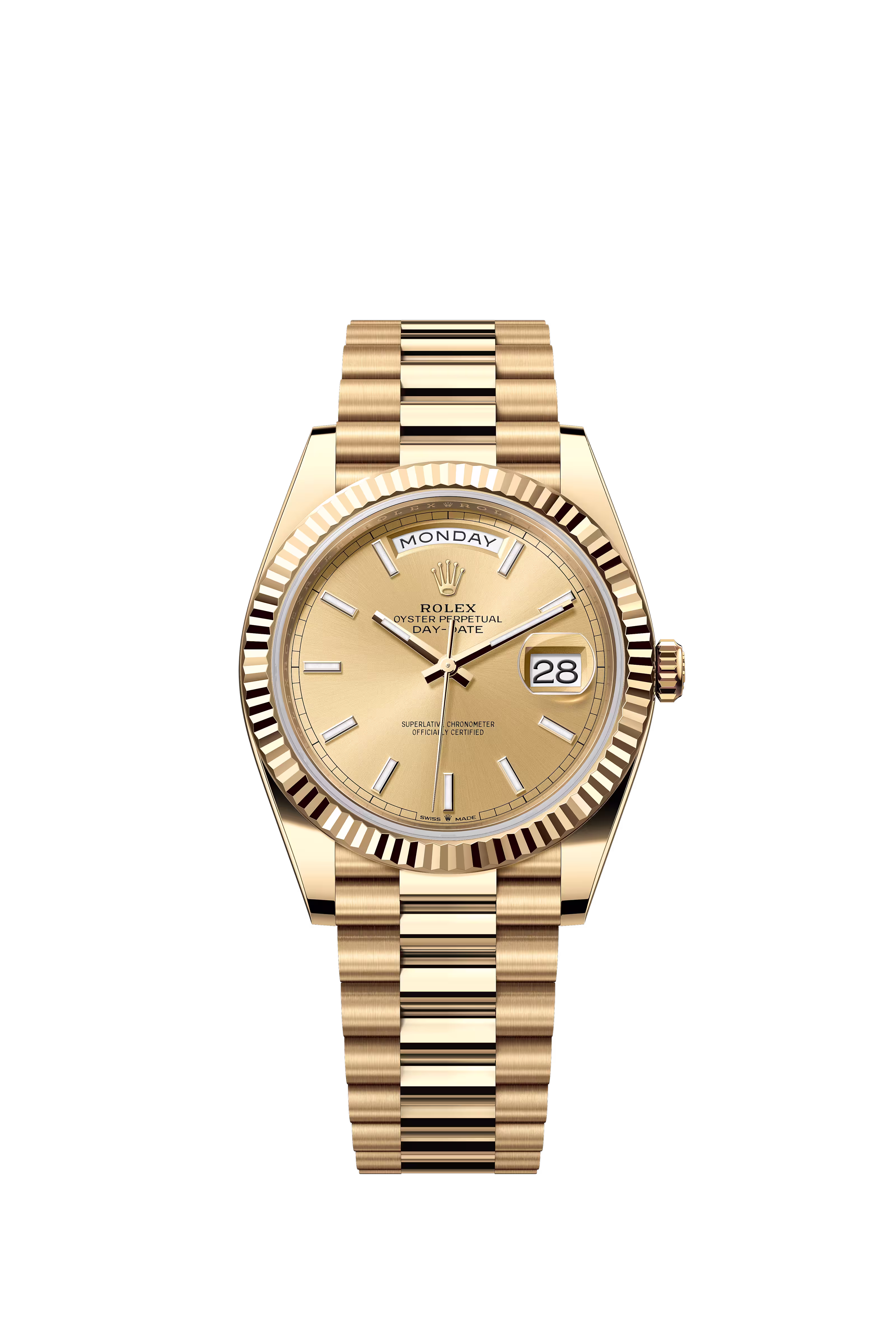 Rolex Day-Date 40 Oyster Perpetual 18 ct yellow gold dial fluted bezel President band Reference 228238