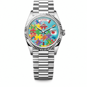 Rolex Day-Date 36 Gain Weight QF 1:1 Best Edition President Bracelet VR3255 Emoji Puzzle Dial Ref: 128239-0056